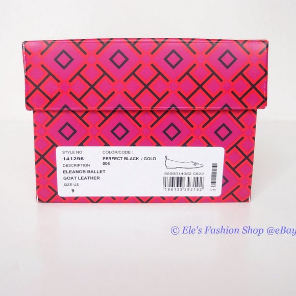 ❤️NIB Tory Burch Eleanor Ballet Flat BLACK Gold US 8 8.5 9 AUTHENTIC - Picture 6 of 16